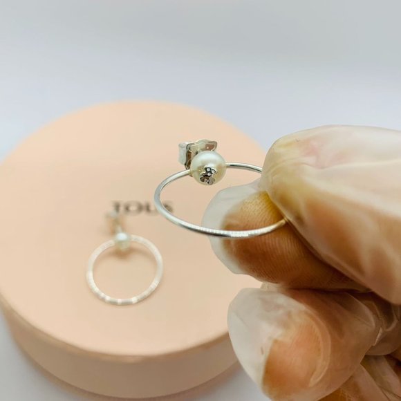 TOUS Earring Silver TOUS Pearl Earrings with Pearl Hoop Earrings Women Jewelry - Picture 1 of 9